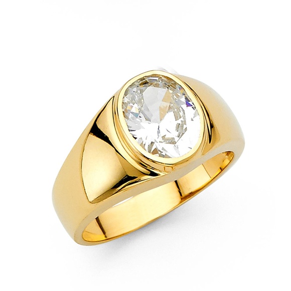 14K Yellow Gold CZ Men's Ring